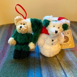 Set of 2 Boyds Bears mini Christmas bear ornaments - “Muffkins & Elfkins”